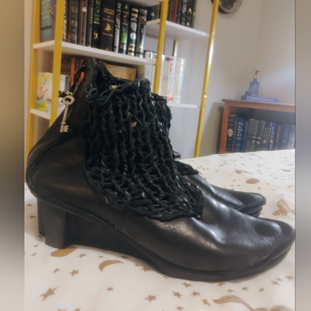 Trippen Steampunk Witchy Cottagecore Braided Leather Wedge Boots Size 37